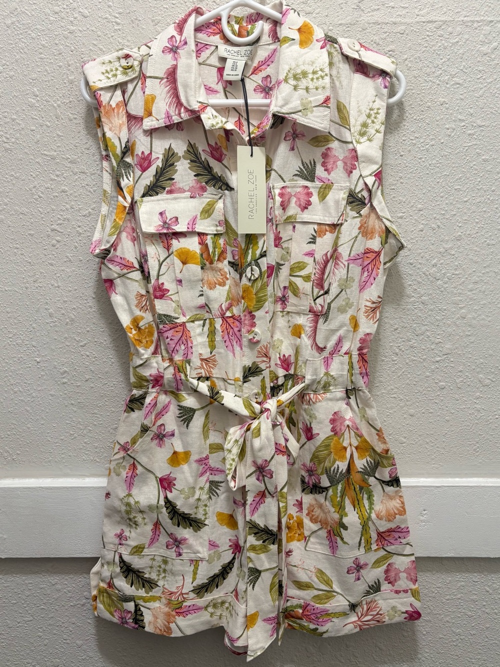Rachel Zoe Floral Utility Linen Blend Romper NWT Size 6